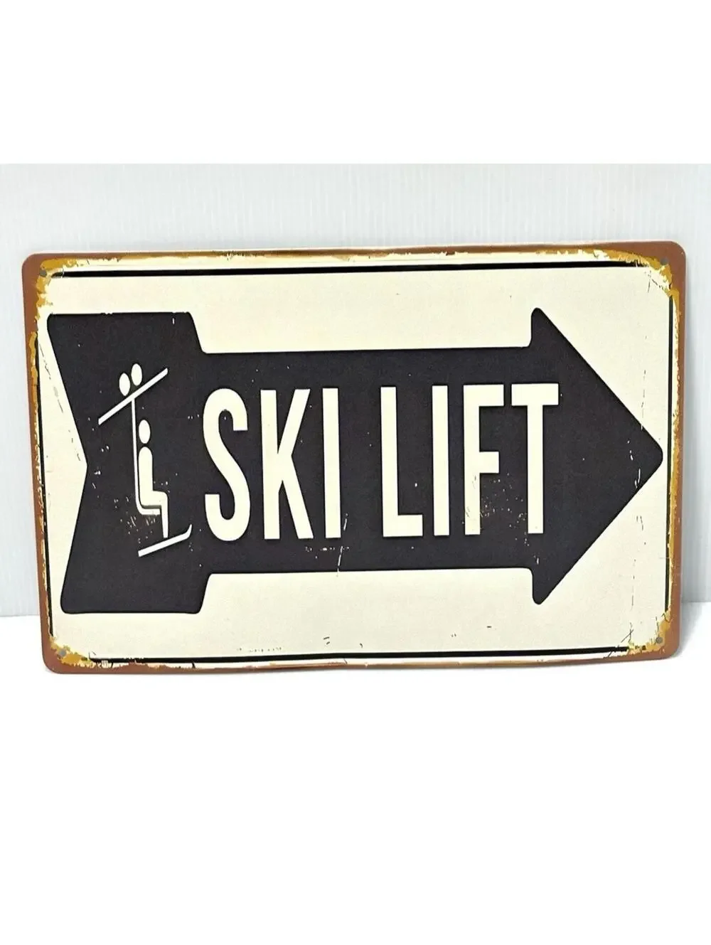 Ski Lift Tin Sign Wall Art Decor VTG Style Gift for Skiers White New Minor Dent
